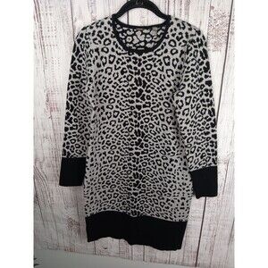 T Tahari Knit Long Sleeve Sweater Dress Women's Medium Animal Print Black/Gray